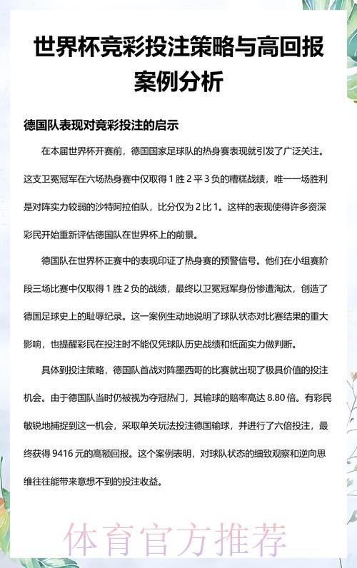 世界杯博彩失利的典型案例分析